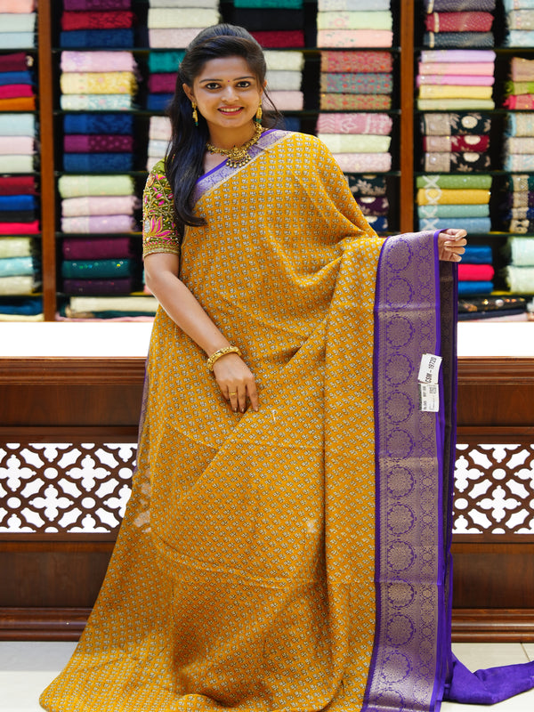 CSM-19720 | Mustard & Violet Chiffon Saree