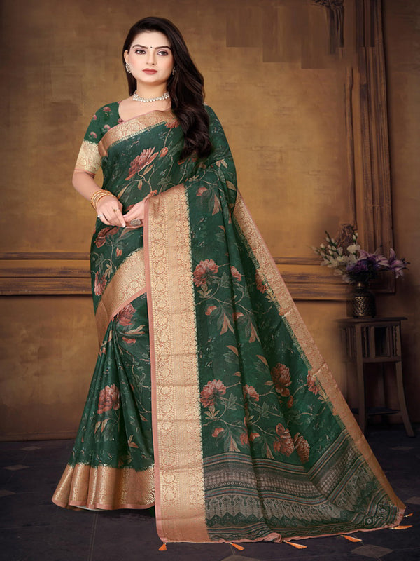 Bottle Green Moose Crepe saree