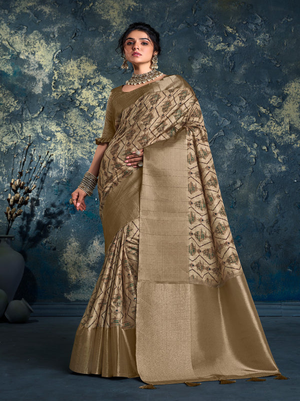 Light Brown Soft Dola Silk Saree