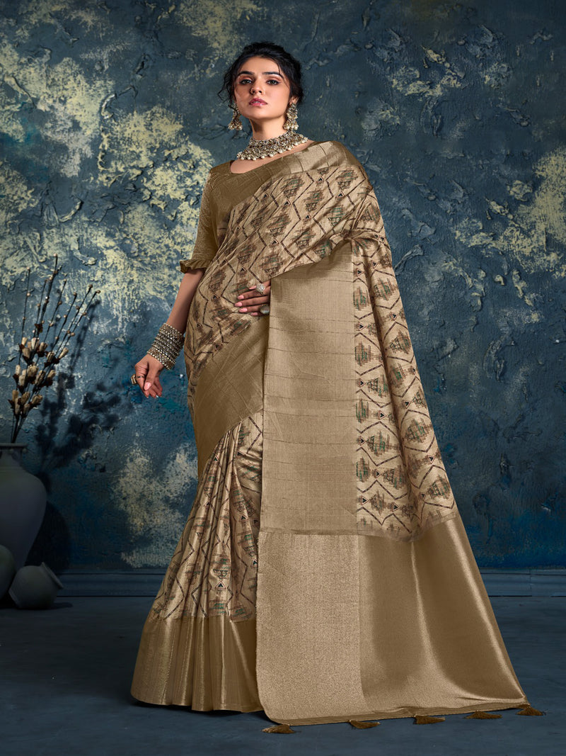 Light Brown Soft Dola Silk Saree