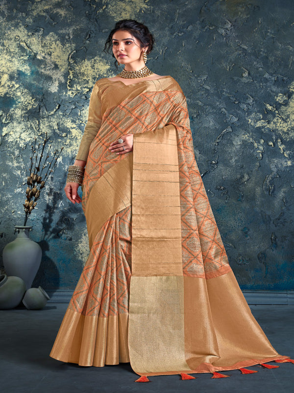 Peach Soft Dola Silk Saree