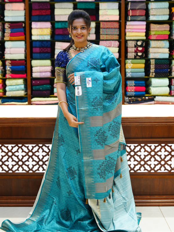 CSM-19729 | Rama Green Tusser Silk  Saree