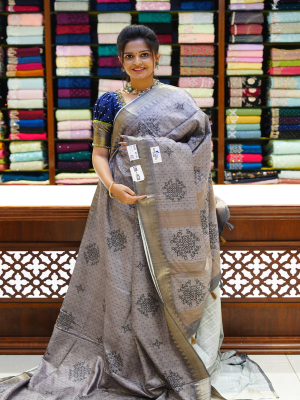 CSM-19728 | Grey Tusser Silk  Saree