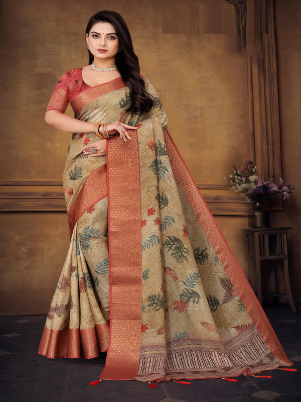 Beige Moose crepe  saree