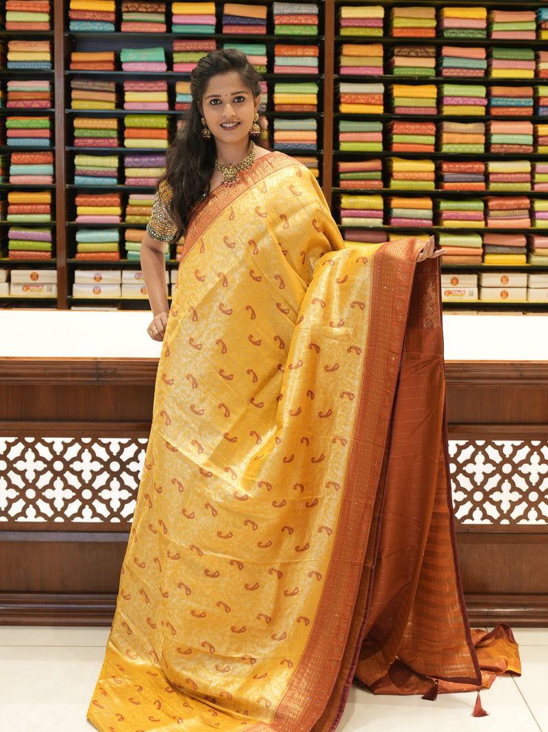 CSM-19445 | Mustard Banaras Tissue Saree