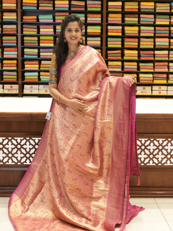 CSM-19446| Pink Banaras Tissue  Saree