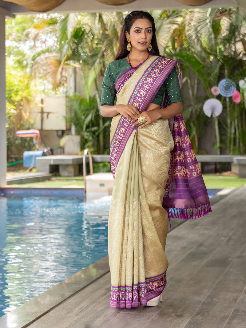 Light Green & Purple Jute Silk Saree