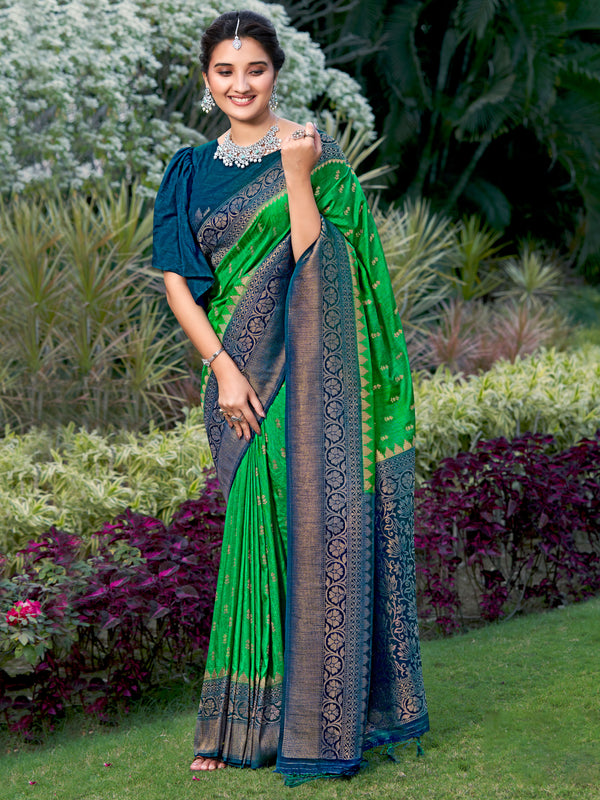 Green & Navy Banaras Silk Saree