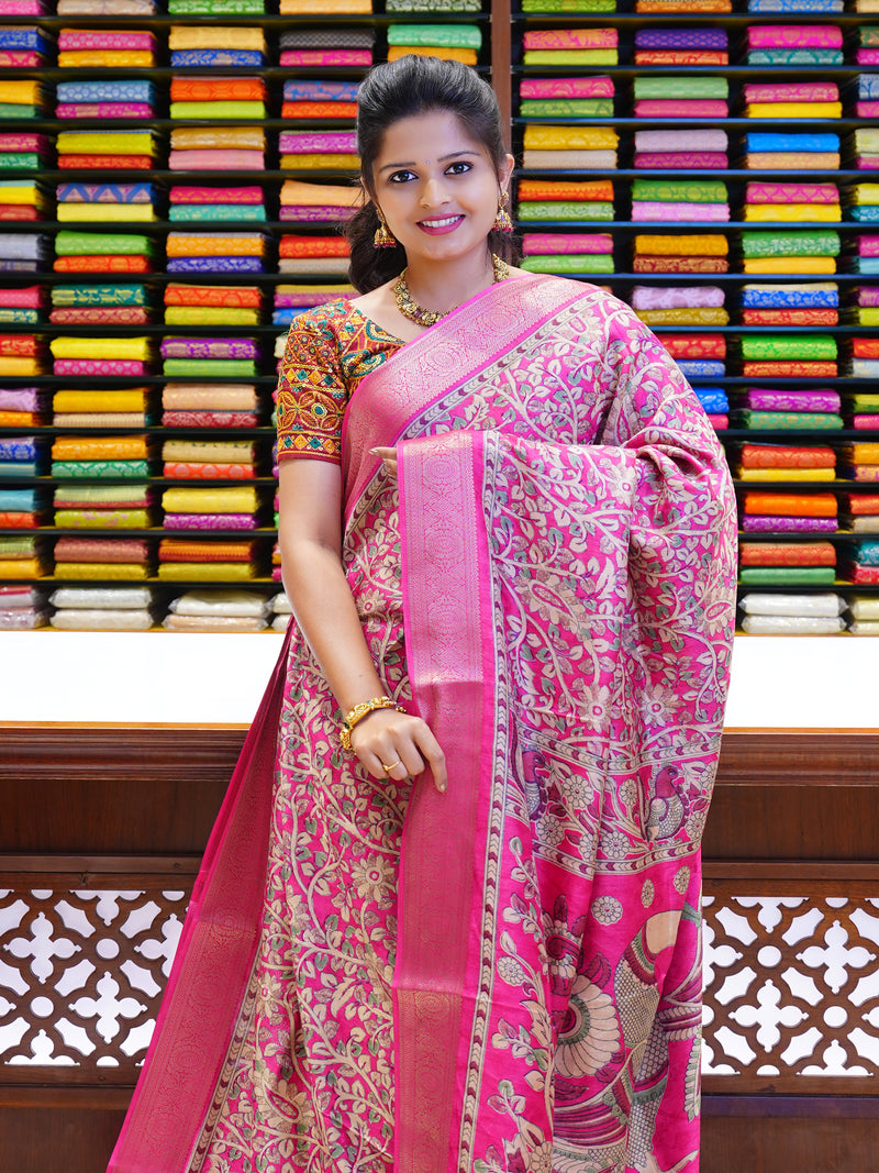 CSM-19534 | Rani Pink Crepe Silk Saree