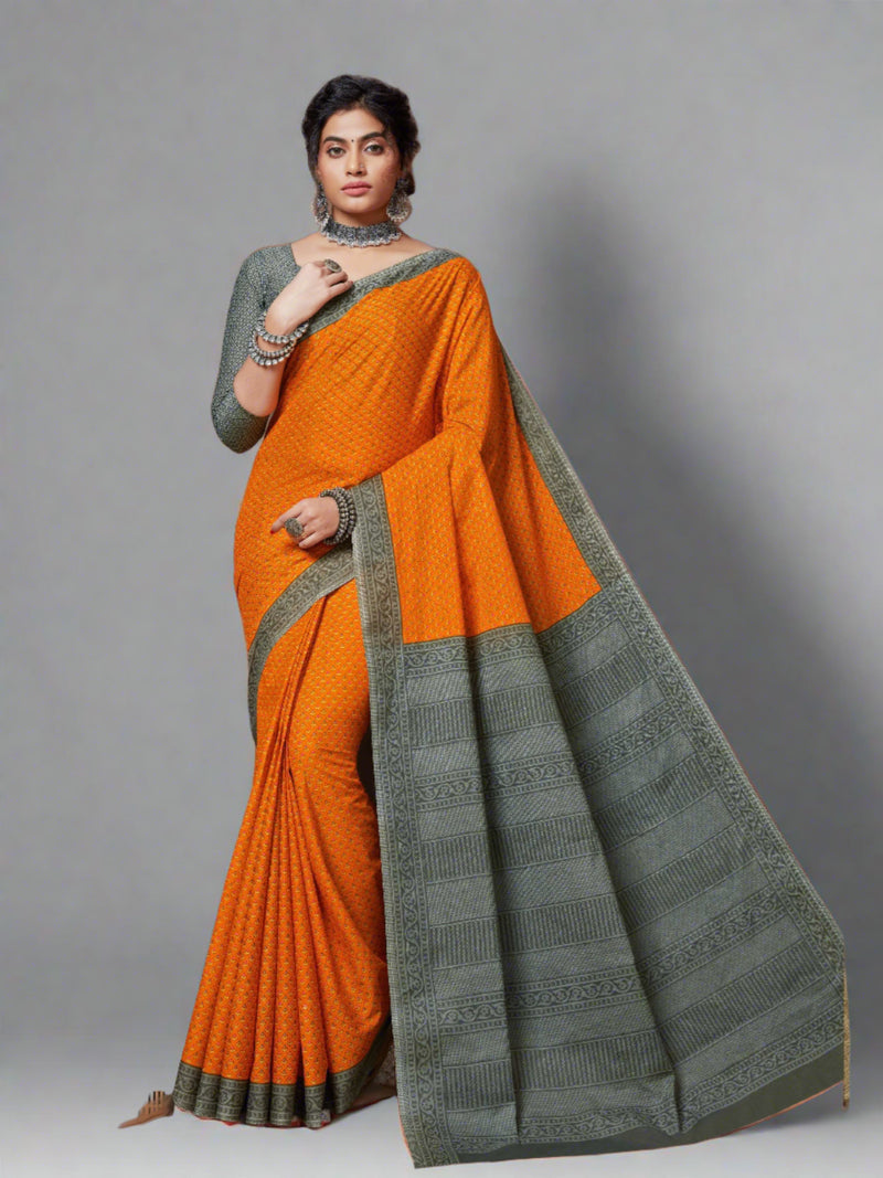 Mustard Cotton Saree