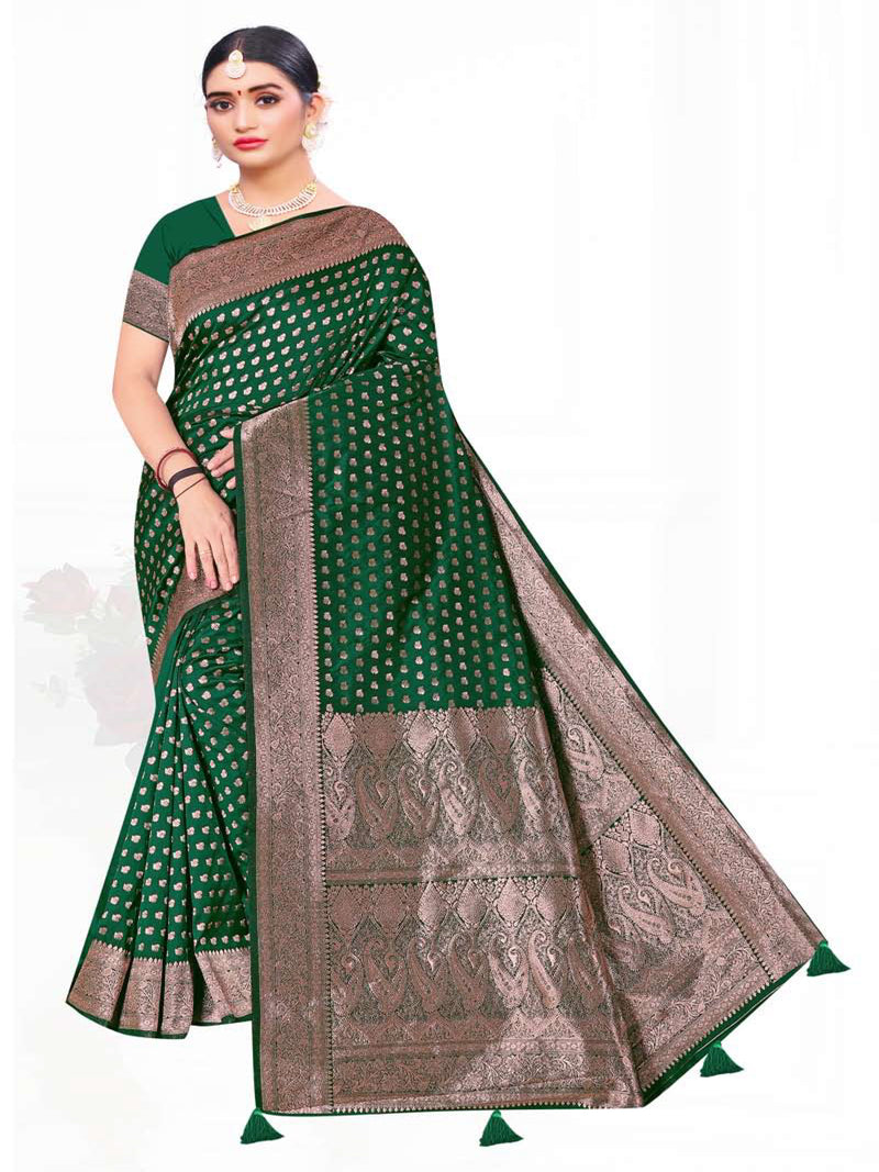 Bottle Green Banaras Silk Saree