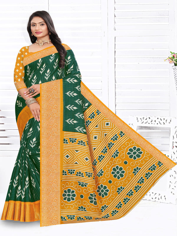 Bottle Green & Yellow Soft Silk Saree