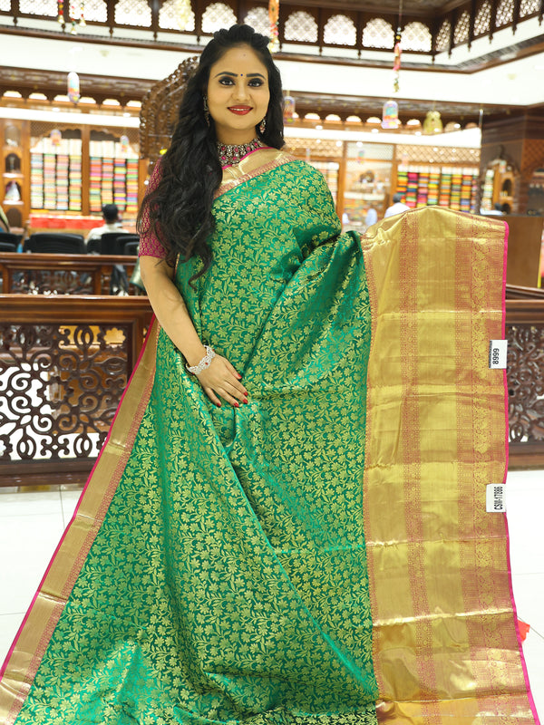 CSM-17886 | Green & Rani Pink Pure Kanchi Parinaya Pattu Saree