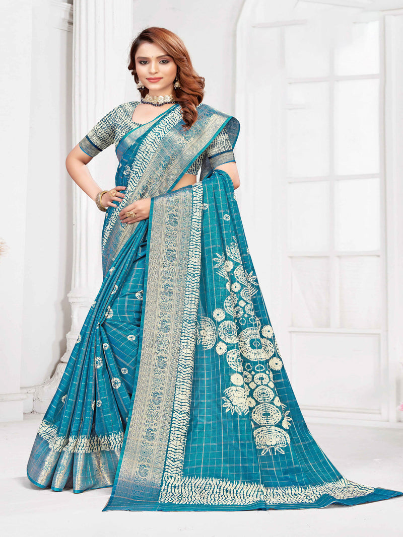 Tiffany Blue Aakruthi silk saree  | BUY 1 GET 1 FREE