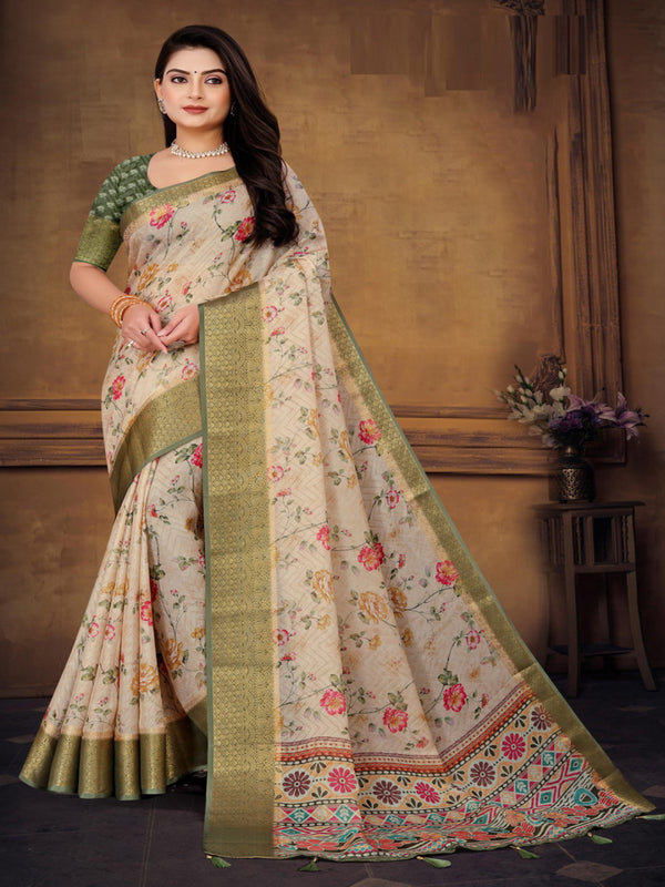 Cream Moose crepe  saree