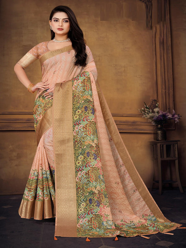 Peach  Moose crepe  saree