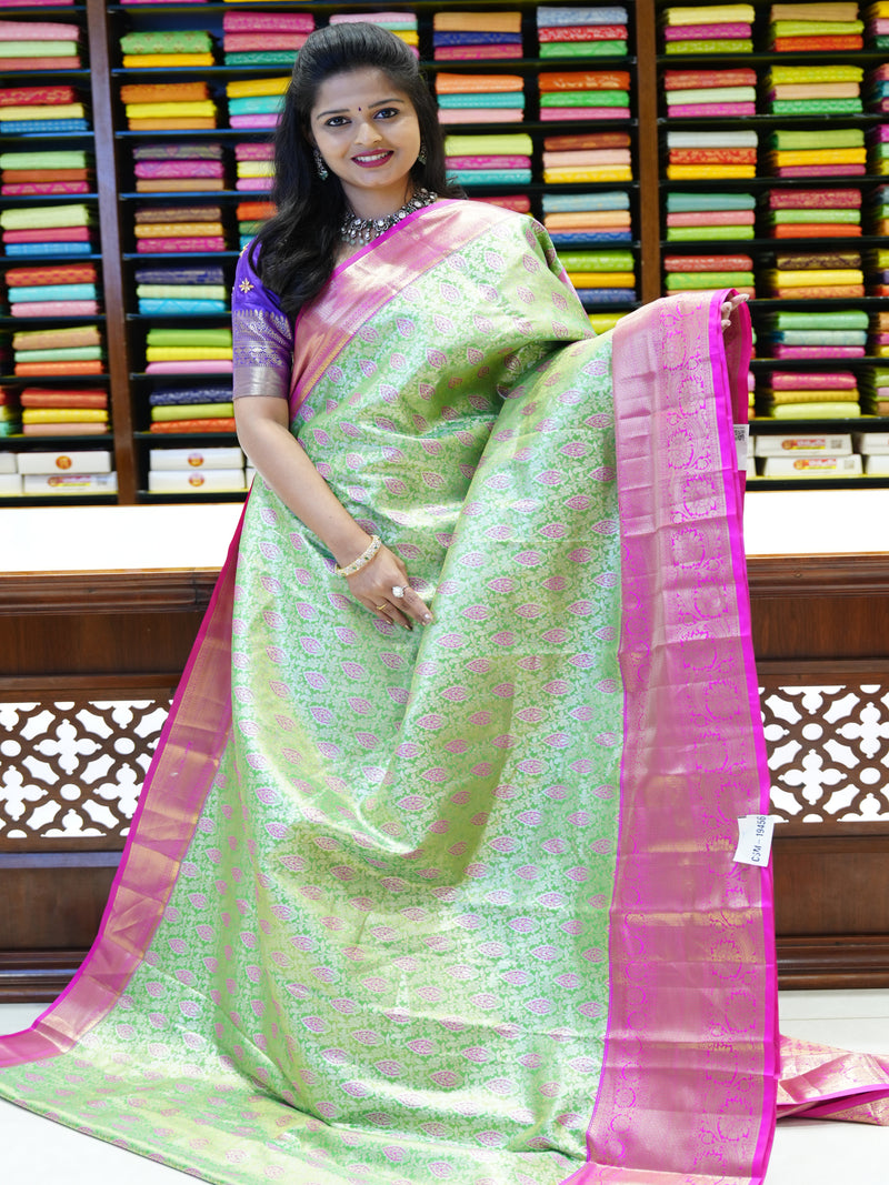 CSM-19456 |  Lime Green &Magenta Kanchi Padiya Pattu Saree