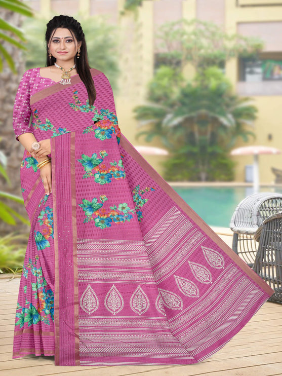 Pink  Raw Silk  saree