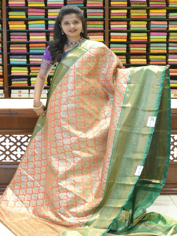 CSM-19451 |  Orange & Green Kanchi Padiya Pattu Saree