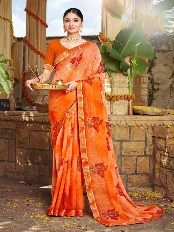 Light Orange Georgette saree  | BUY 1 GET 1 FREE