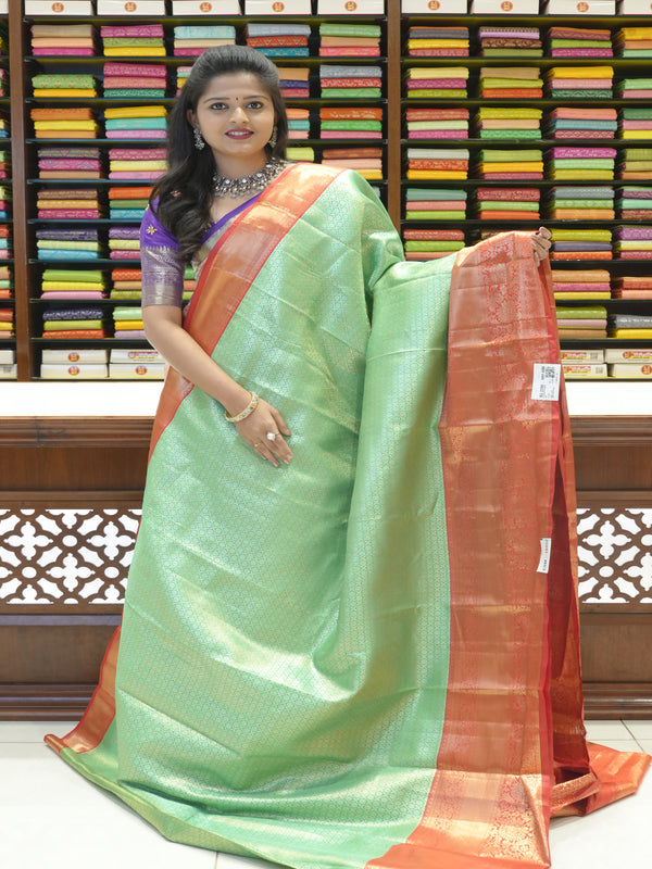 CSM-19452|  Green & Rust  Kanchi Padiya Pattu Saree