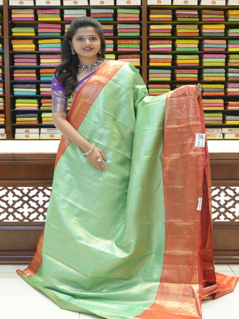 CSM-19452|  Green & Rust  Kanchi Padiya Pattu Saree