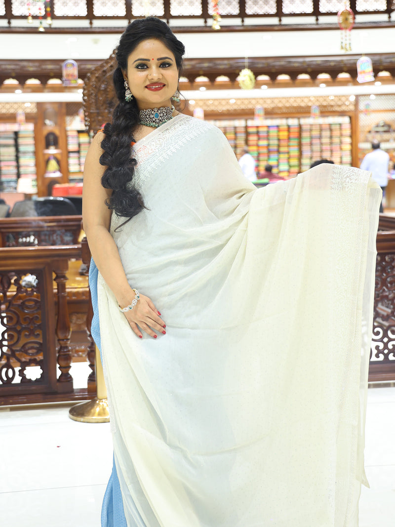 CSM-18284 | Cream Georgette Glass Tissue Saree