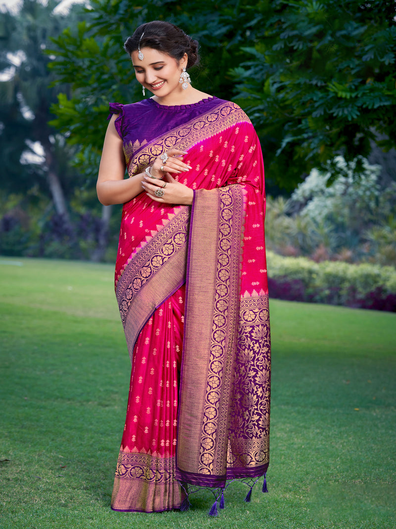 Pink & Purple Banaras Silk Saree