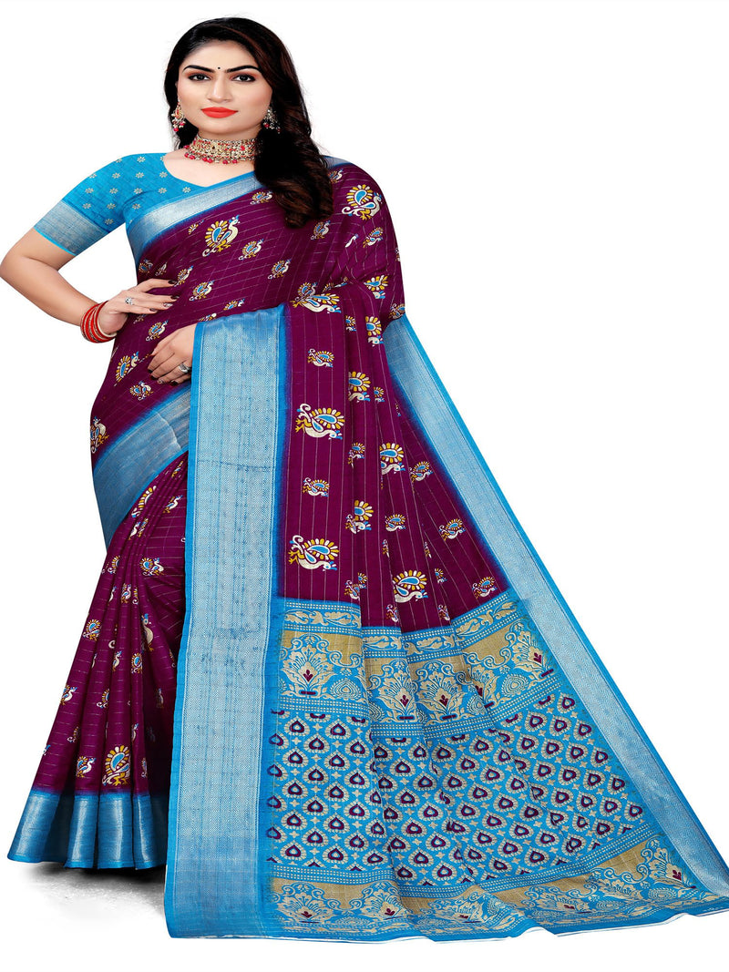 Purple Soft Chanderi saree | BUY 1 GET 1 FREE