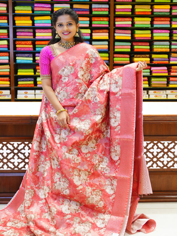 CSM-19497 | Coral  Kaddi Silk Saree