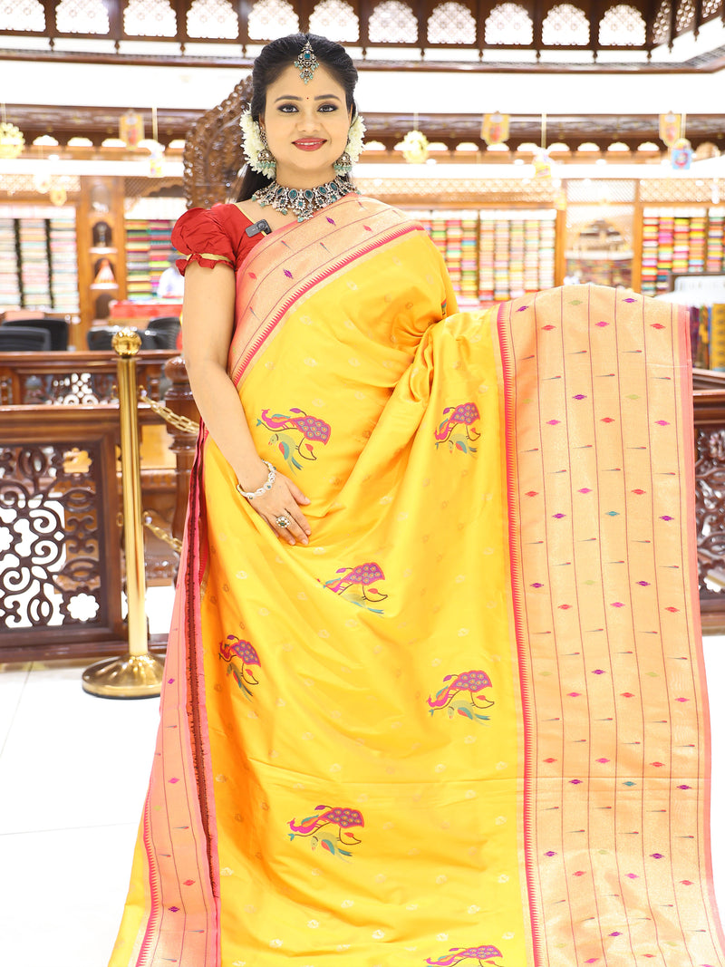 CSM-17341 | Mustard & Pink Banaras Katan Pattu Saree