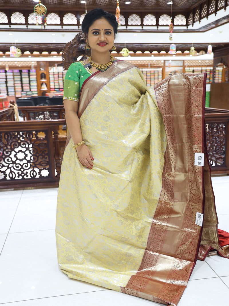 CSM-18534 | Cream & Brown Kanchi Kalakshetra Pattu Saree