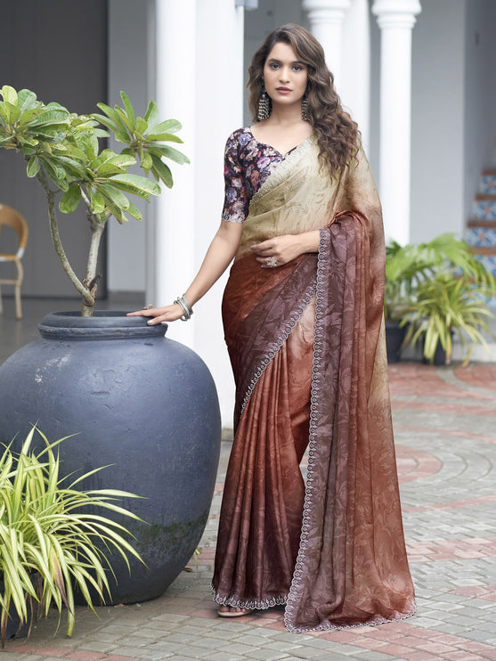 Onion Pink & Brown Soft Silk saree