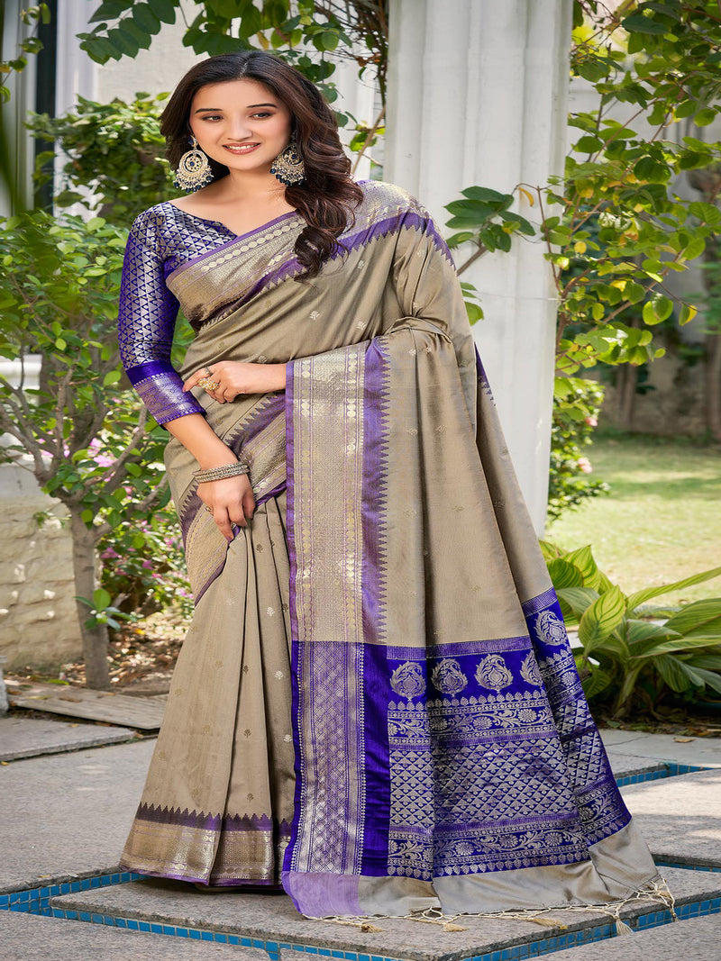 Tan & Lavender Soft Silk Saree