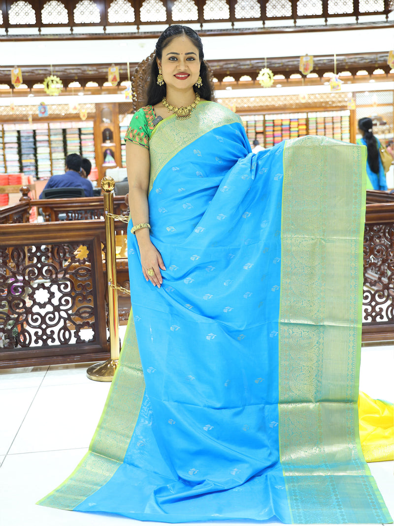 CSM-17148 | Sky Blue & Mehandi Green Venkatagiri Pattu Saree