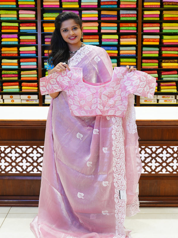 CSM-19480 | Light Pink Glass Tissue Saree