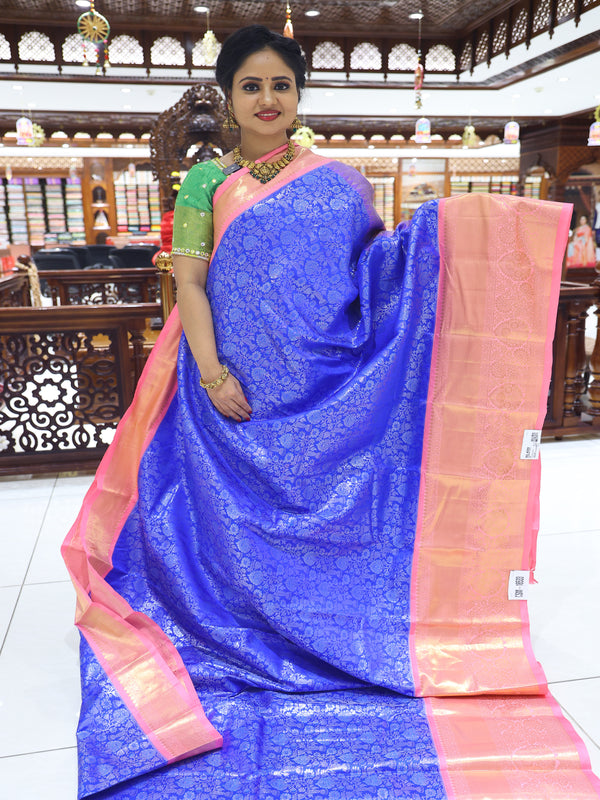 CSM-18533 | Tiffany Blue & Baby Pink Kanchi Kalakshetra Pattu  Saree