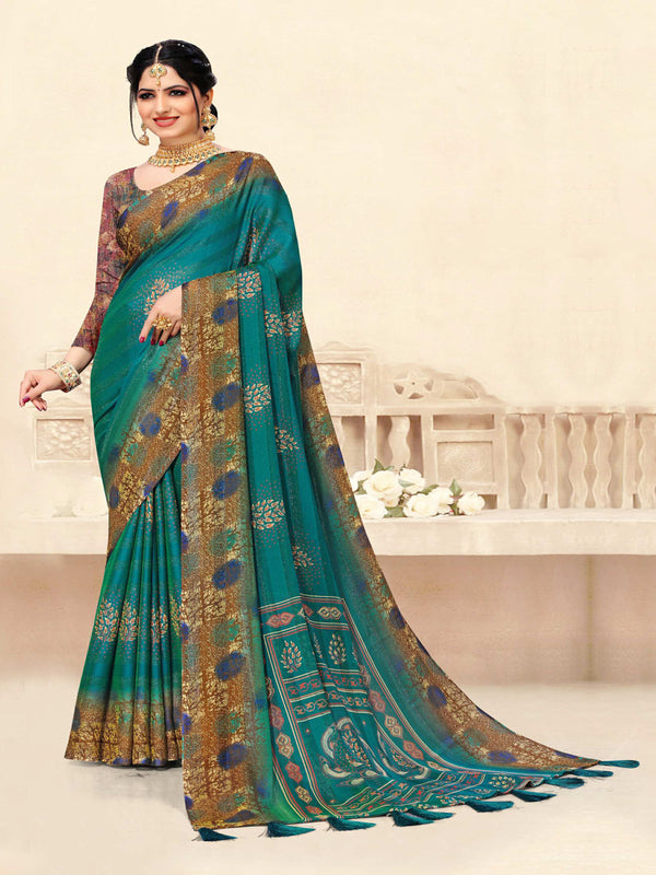 Rama Green  Chiffon Saree | BUY 1 GET 1 FREE