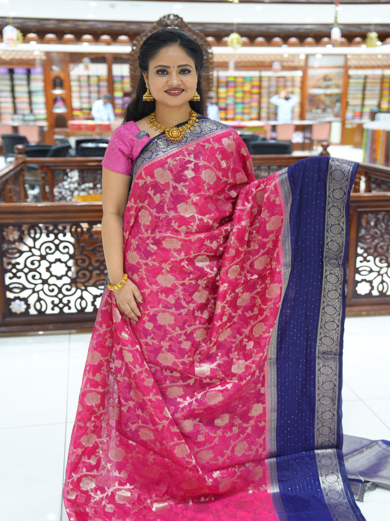 CSM-18764 | Magenta & Navy Organza Saree