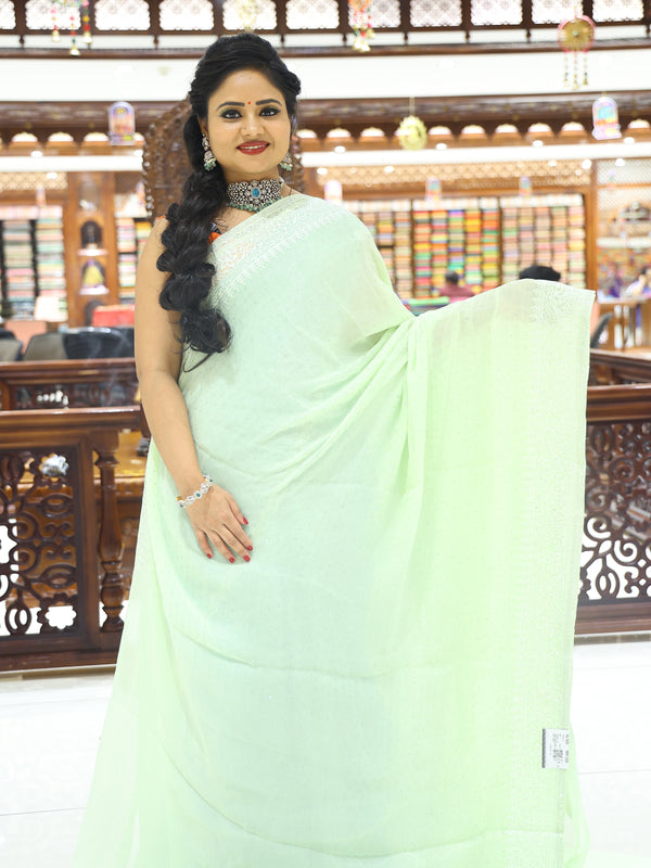 CSM-18283 | Lime Green Georgette Glass Tissue Saree