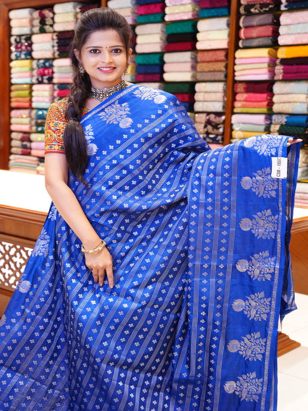 CSM-19592 | Peacock Blue Chiniya Silk Saree