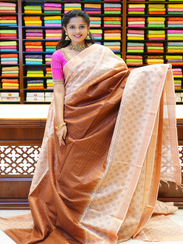 CSM-19498 | Brown & Tan Bhagalpuri Silk Saree