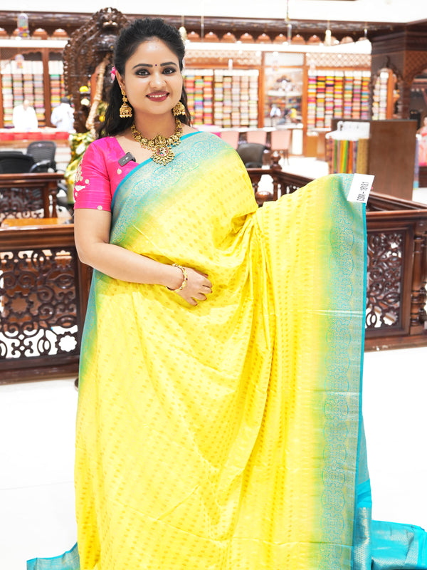 CSM-18181 | Neon Yellow & Rama Green  Light Weight Soft Silk Saree