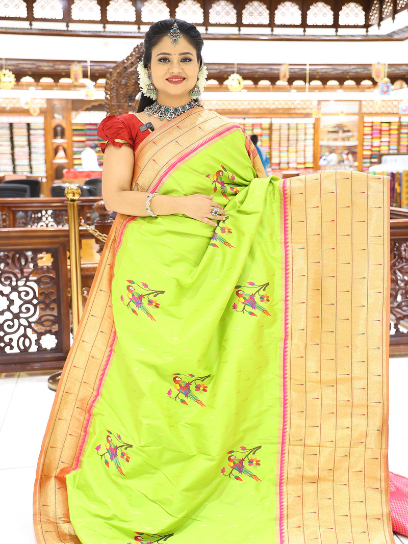 CSM-17340 | Parrot Green & Maroon Banaras Katan Pattu Saree