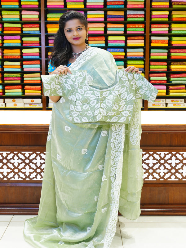 CSM-19482 | Pista Green Glass Tissue Saree