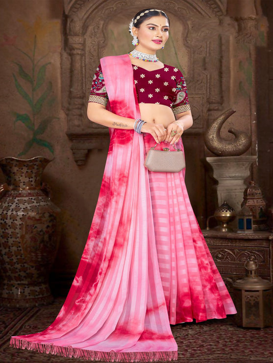 Onion Pink Chiffon saree