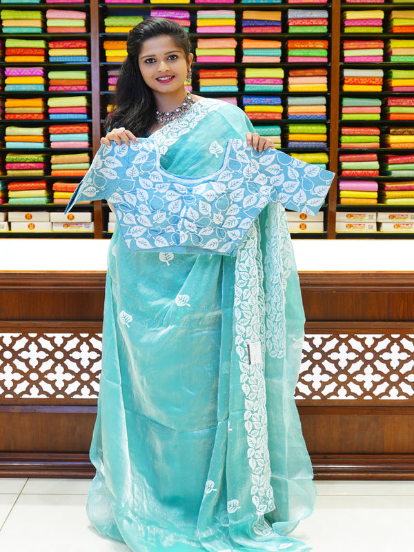 CSM-19483 | Mint Blue Glass Tissue Saree