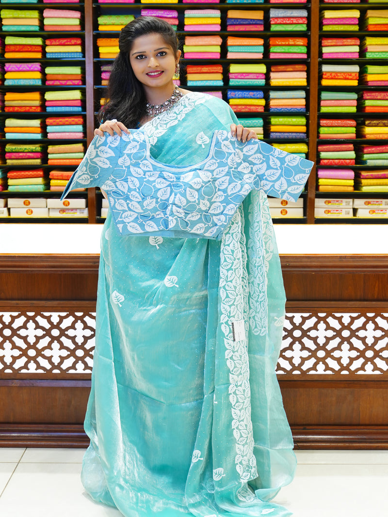 CSM-19483 | Mint Blue Glass Tissue Saree