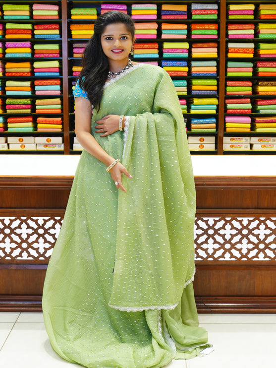 CSM-19485 | Olive Green Crush Georgette Saree