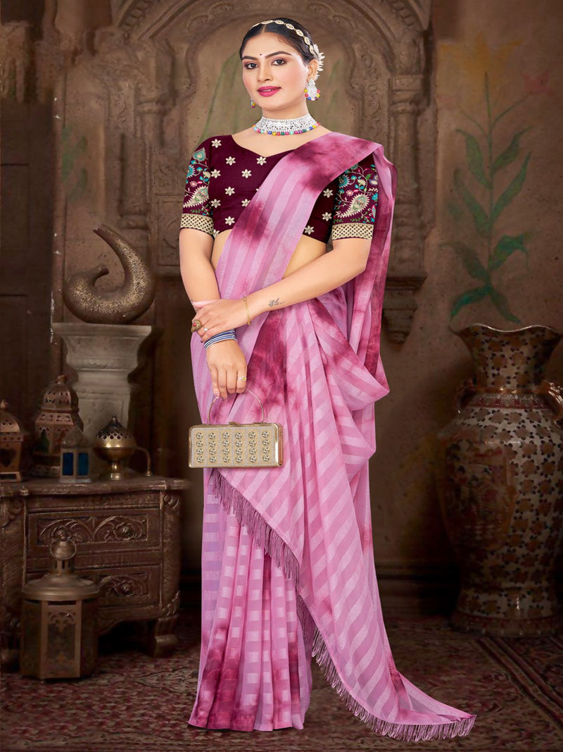 Onion Pink Chiffon saree